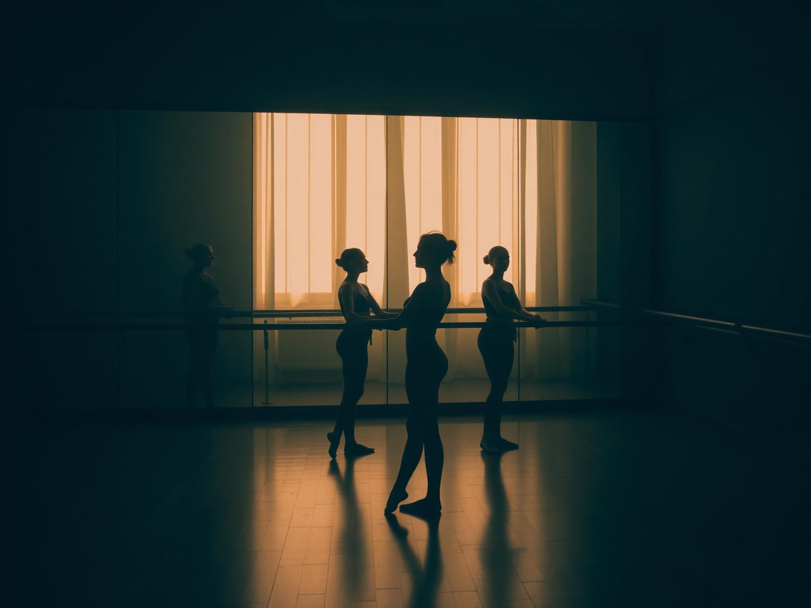 Dancers training at the barre inside Mayyas Dance Academy