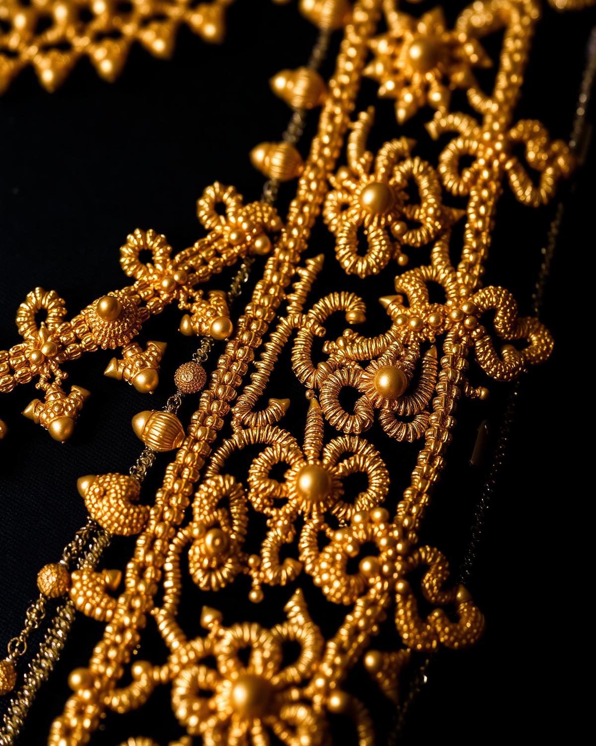 Detail of a hand-beaded gold costume